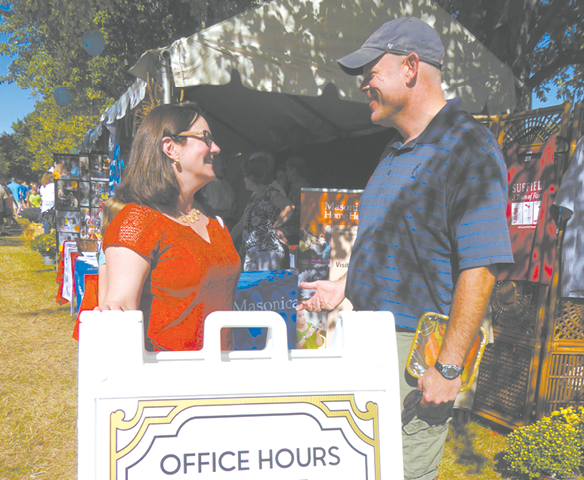 First Selectman Melissa Mack moved her “office” to the Town Green so she could converse with Town residents during Suffield on the Green. Steve Shanks finds it a great opportunity to catch up on the latest happenings.