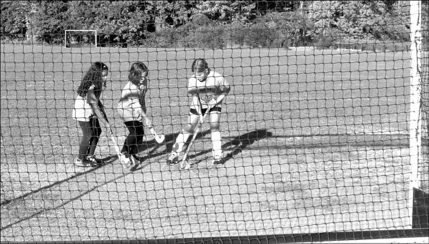 From the left: Sabriyya Robinson, Sofia Mattarazzo and Mercedes Bourgeois are pictured in action during a Parks & Rec Field Hockey program.