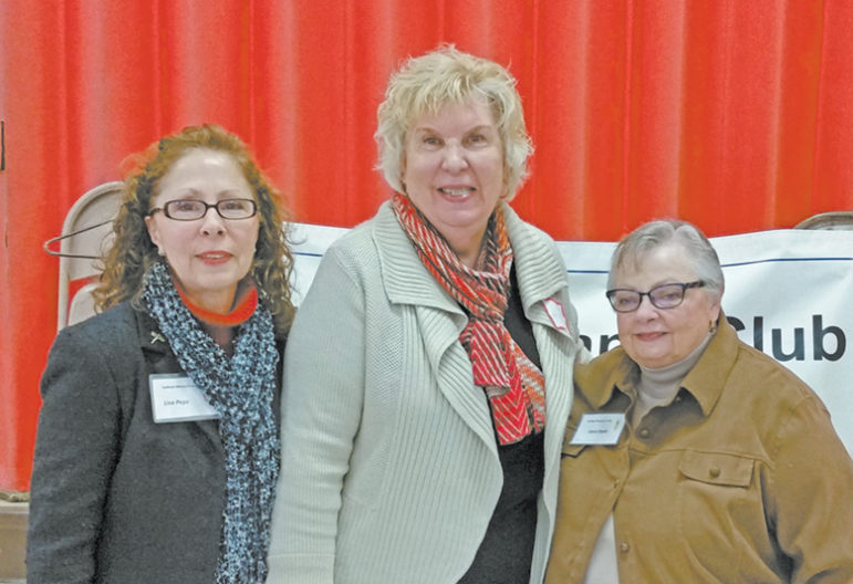 Woman’s Clubs officials are pictured with scarves discussed at a recent Suffield Woman’s Club meeting. From the left: Lisa Pepe, President of the Suffield Woman’s Club; Helen Barakauskas, President of the General Federation of Women’s Clubs of Connecticut; Carol Dodd, Vice President of the Suffield Woman’s Club.