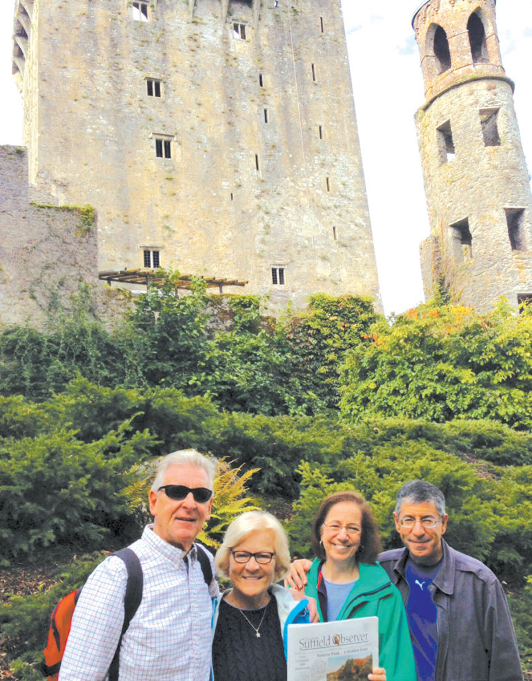 The scene looks a bit like Pisa, in Italy, but this Suffield group has taken the Observer to the Blarney Castle on a recent trip to Ireland, non-stop from Bradley on Aer Lingus. From the left: Alan and Marsha Fahrenholz and Ellen and Tony Peterson. Did they kiss the famous stone? They didn’t tell us.