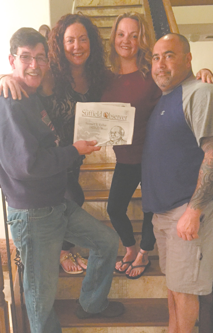 Tony and Marianne Curtis, left, celebrate their destination wedding in December in Kissimmee, Florida, with their friends Sylvia Guyette and Eric Daniels – and the Observer.