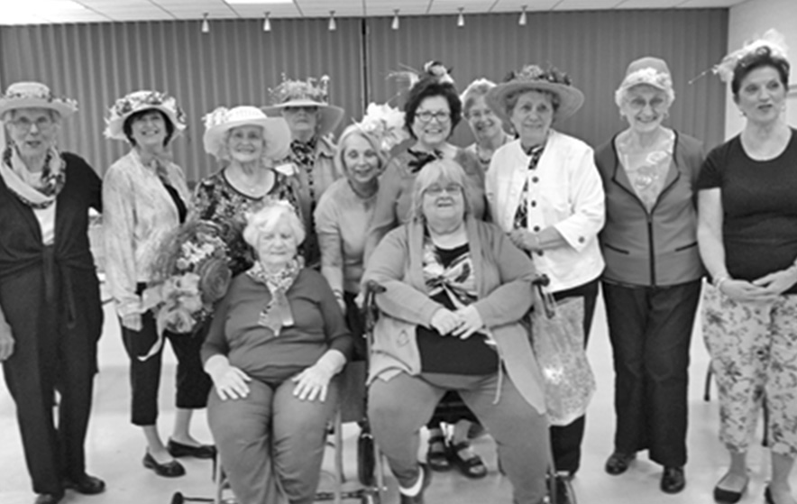 Members and guests of the Suffield Woman's Club show off their creations at the Fascinator Hat Make and Take Membership Drive held at their April meeting.  From the left, front row: Alice Bottiglieri, Chylene Pender; middle row: Mary Margaret Tracy, Renee Wood, Flo Egan, Joyce Blake, Pat Mahoney, Jean Neagle, Laura Caronna, Susan Haynes;  back row: Diane O'Grady and Karen Lee.
