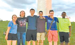 Six members of the SHS Academic Quiz Team are pictured in front of the Washington Monument during their participation in the National History Bowl in April.
