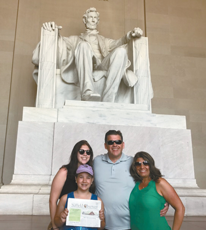 Brian and Victoria Lawrence with Julie and Kate Berry introduce the Observer to Abraham Lincoln at his Memorial on the Mall in Washington.