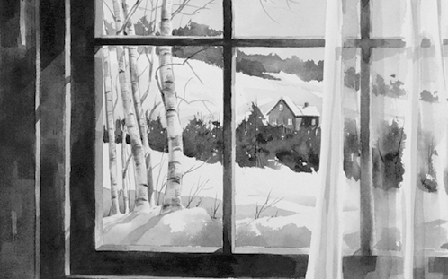 This detail from a watercolor by noted artist Art Scholz is an example of his work to be exhibited at Kent Memorial Library, February 2 through 28.