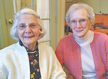 Suffield’s two notable senior walkers are pictured at Manchester’s annual Charlie Robbins Club luncheon on November 29, following the town’s popular Road Race.  Sarah Seger, left, placed 1st in the Women 90+ division; Joan Bedard finished second in Women 85-89.