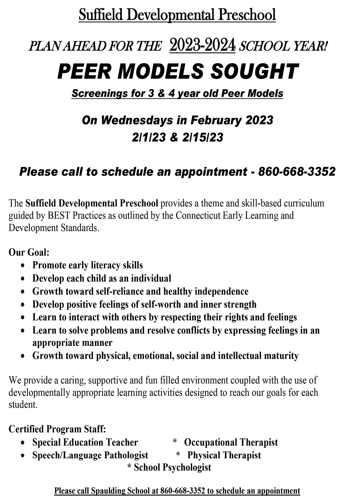 Suffield Developmental Preschool The Suffield Observer